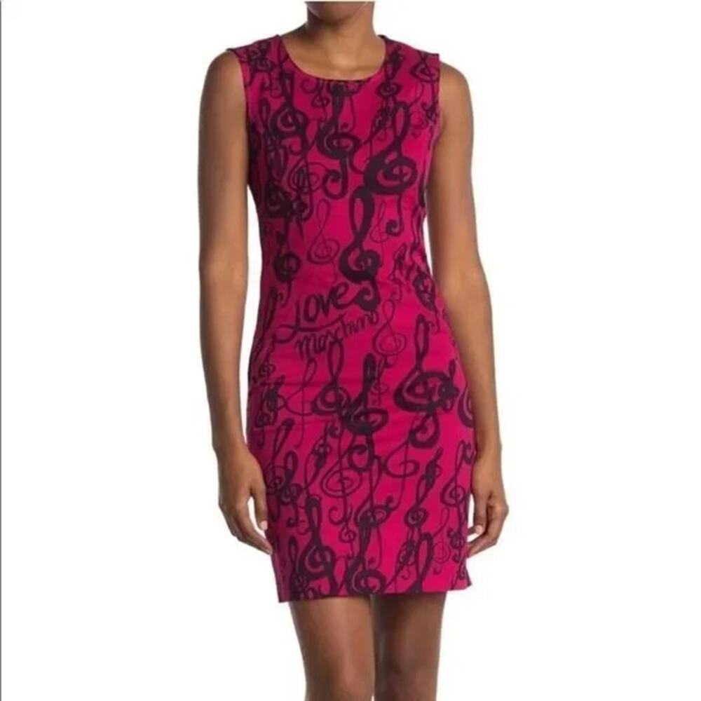 NWT Love Moschino Fuchsia Music Note Sheath Sleeveless Dress Women's Size 8 - Picture 11 of 11
